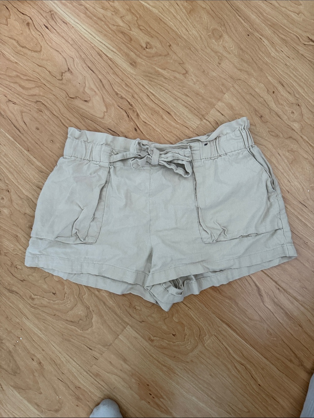 Primark High Waist Drawstring Shorts - Beige